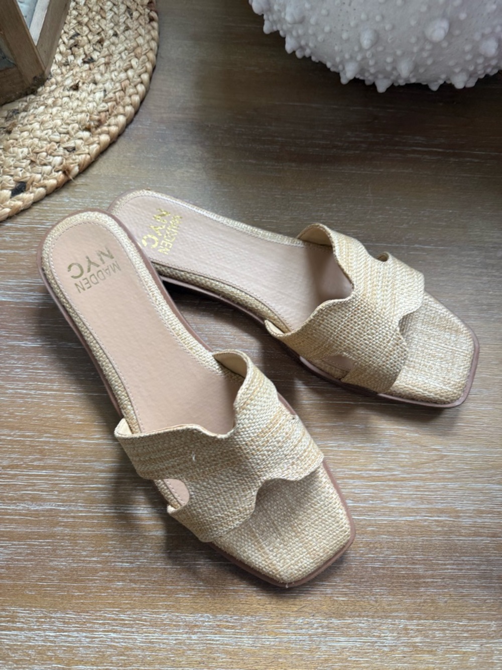 Women's Faux Rattan Slide Sandals